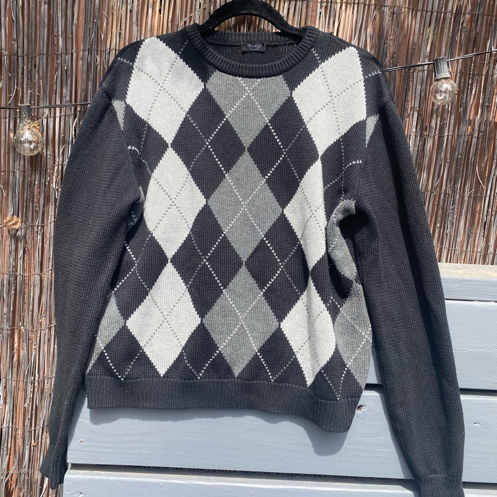 Black and grey plaid John Galt knit sweater